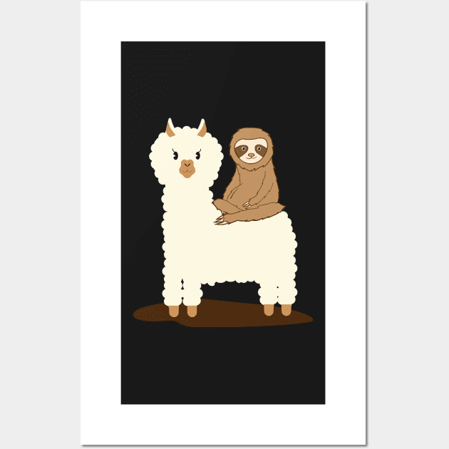 Sloth Riding Llama Funny Wall Art by AttieParetti87